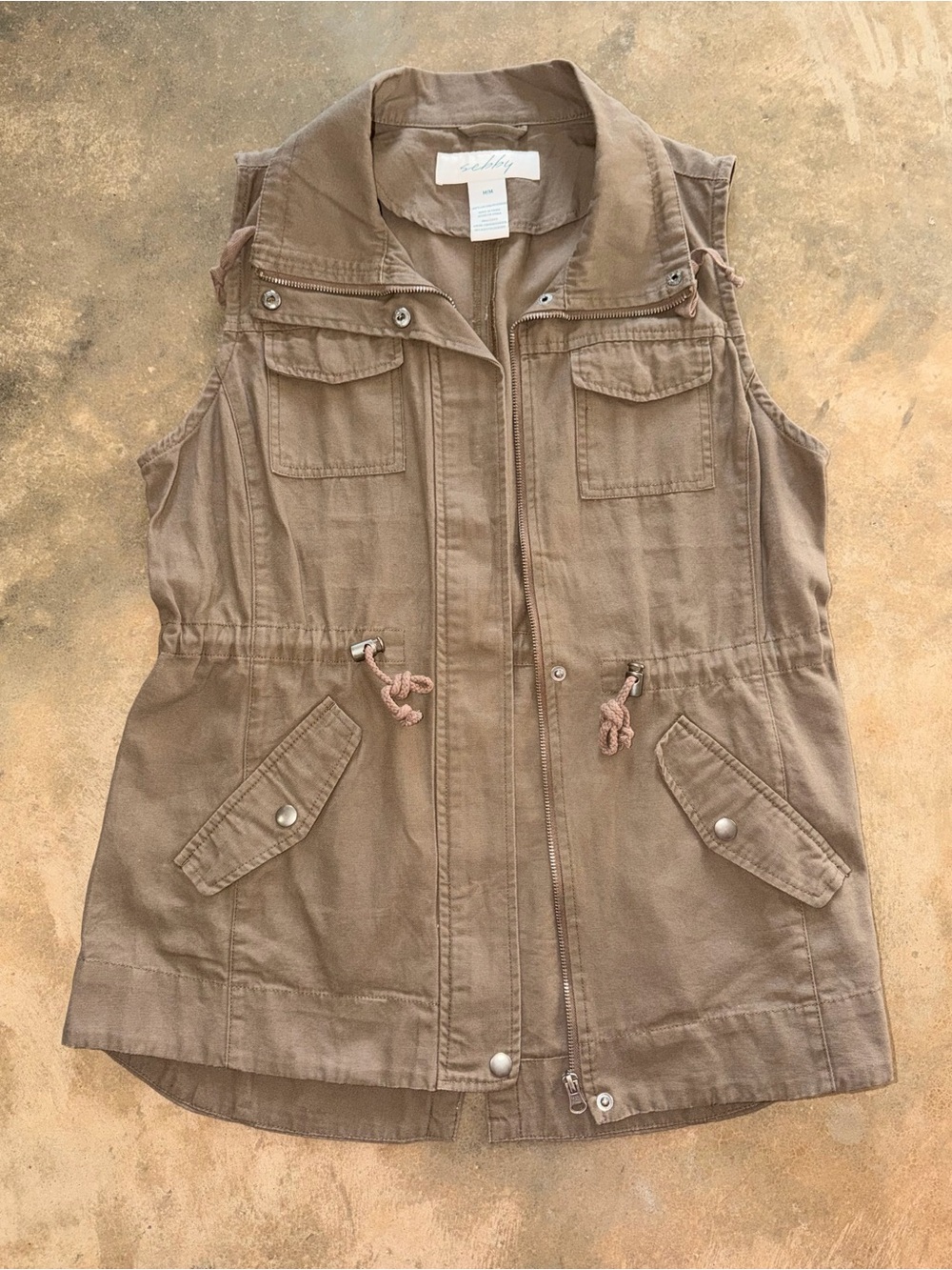 Sebby 100% Cotton Utility Cargo Vest Dark Olive Green Size M
